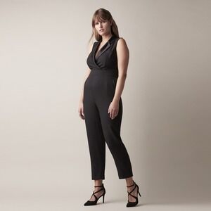 JW Jason Wu Womens Black Tuxedo Sleeveless Jumpsuit Satin Lapel Size 12